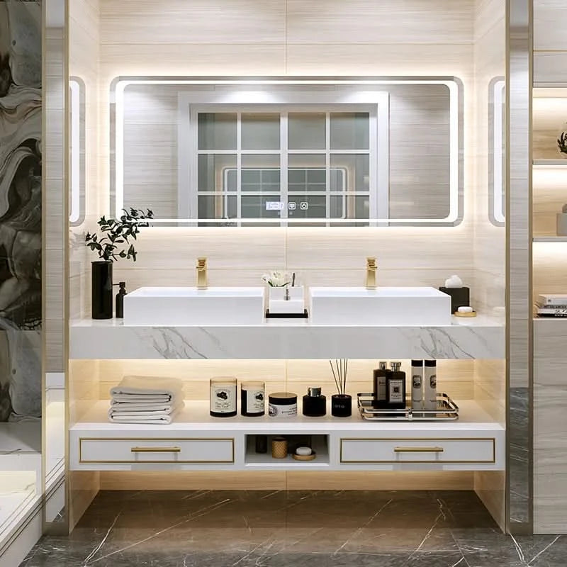 Pink Modern Large Storage Space With Side Cabinets Bathroom Cabinet With Drawers