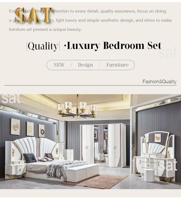 A Royal Luxury Gold Wood Frame Double King Size Bed Set Home Villa Classic Modern Design Wooden Full Bedroom Sets Furniture