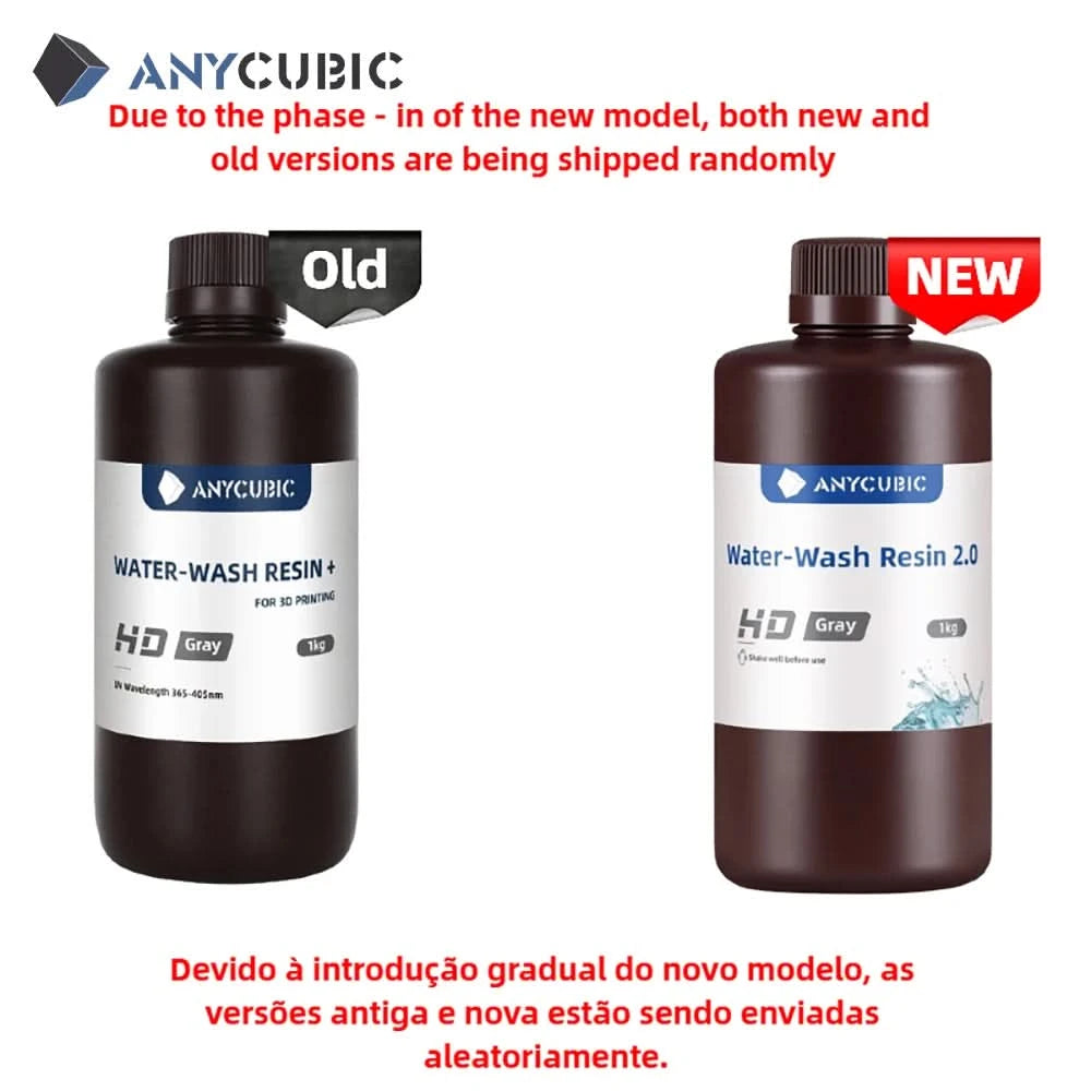 ANYCUBIC 2 Stück/Los 405nm wasserwaschbares Harz für LCD-3D-Drucker Flüssiges Photopolymerharz 3D-Druckmaterial 1kg/Flasche