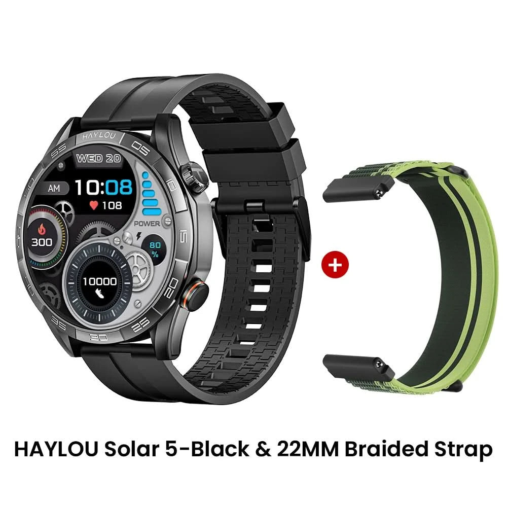 HAYLOU Solar 5 Smartwatch mit Sprachanrufen 1.58'' AMOLED Display 60Hz Smart Watch 24H Gesundheitsüberwachung Sport-Smartwatch für Herren