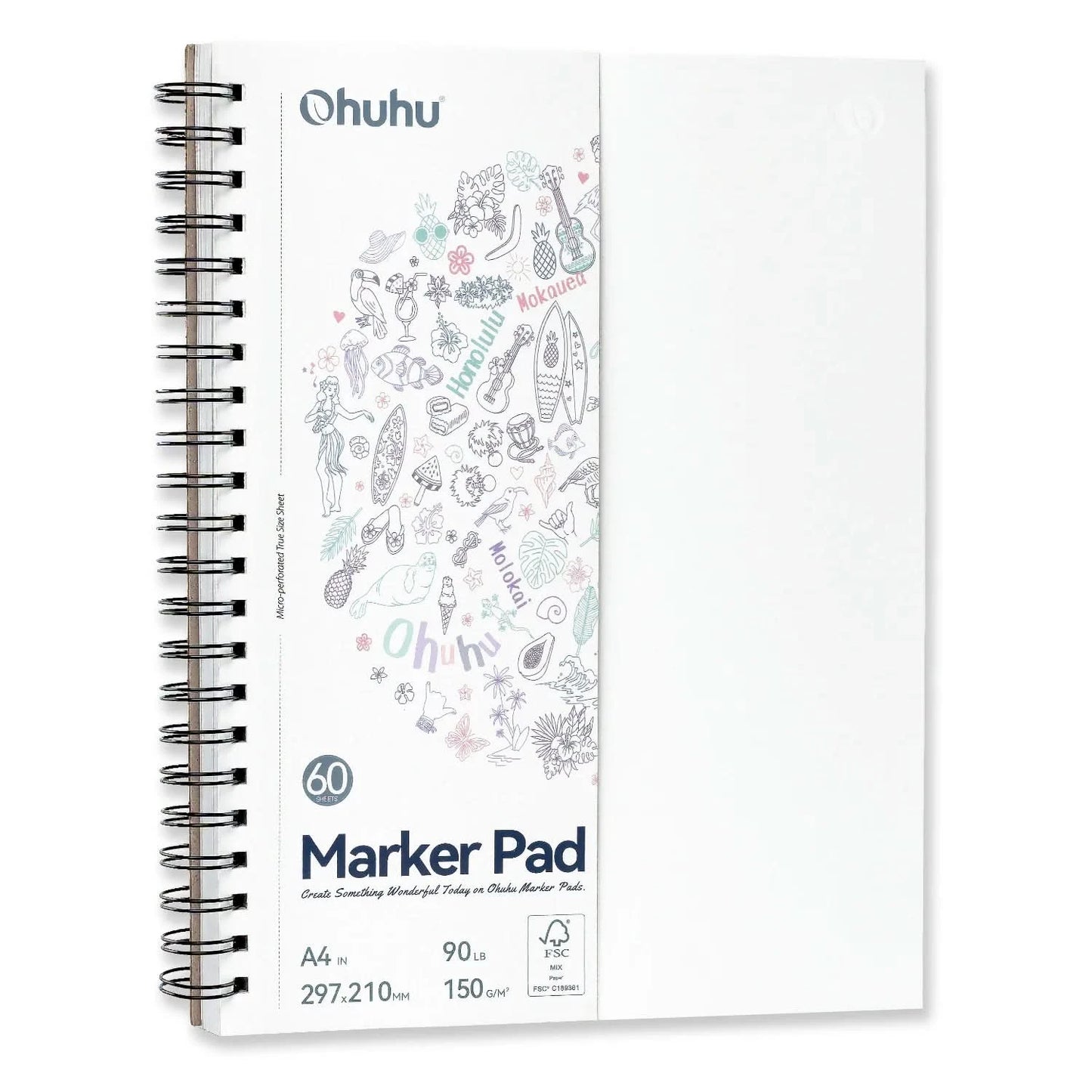 Ohuhu Double Sided Marker Pads Art Sketchbook Bleedproof Spiral Bound Sketching Book for Alcohol Markers Drawing Notebook School