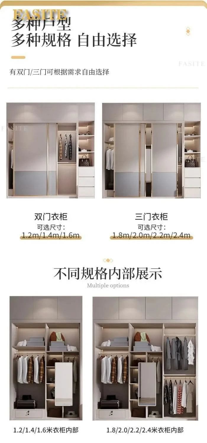 Sliding door wardrobe household bedroom small apartment full set of thickened back plate simple sliding door wardrobe