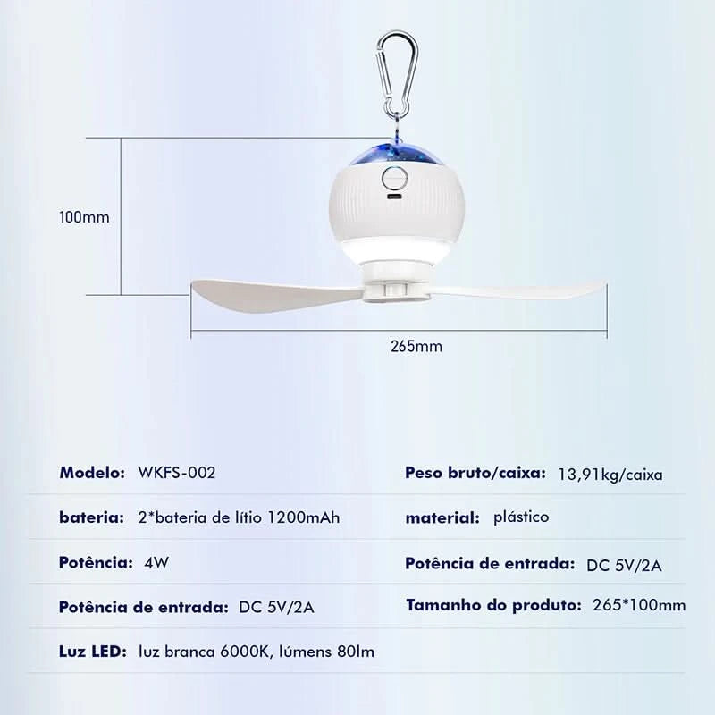 With LED Fan Light, 3 Speed Remote Control, Portable Travel, Easy to Install, Silent Room