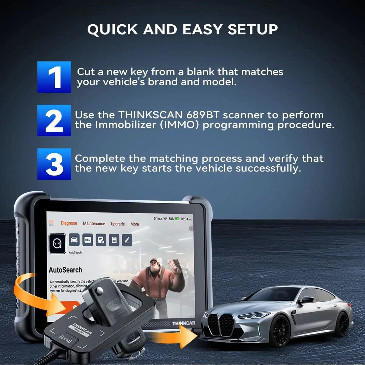 THINKCAR TKEY 101 Universal Car Key Programmer Equipment with 6 Unit Remote Key Supports Anti-Theft System For MUCAR 892BT 689BT
