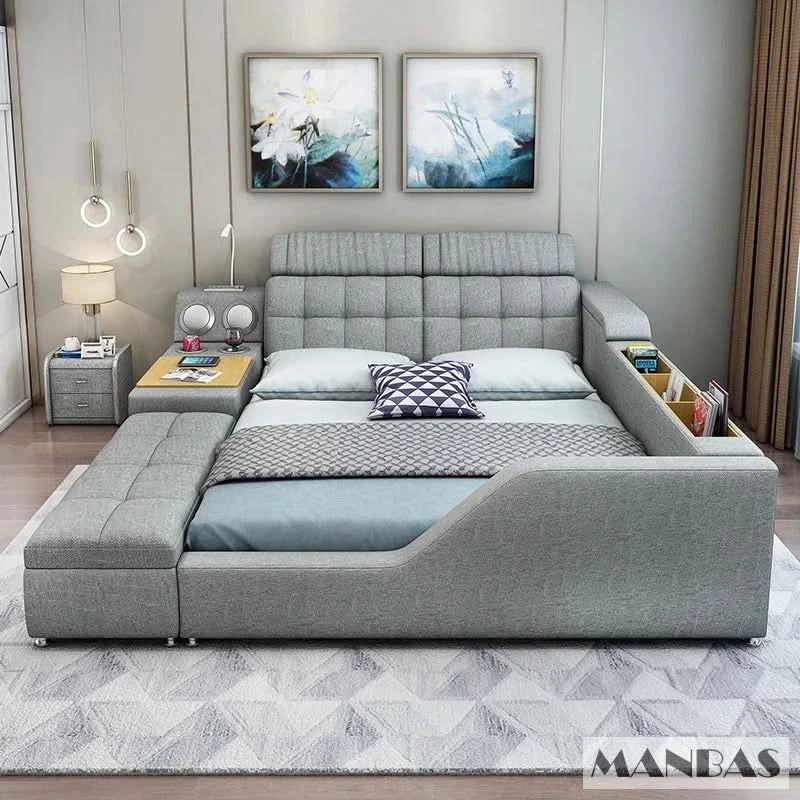 Modern Multi-Functional Tech Smart Bed with Storage, Speakers, USB, Bookshelves, and Tatami – Luxury King/Queen Ultimate Bed