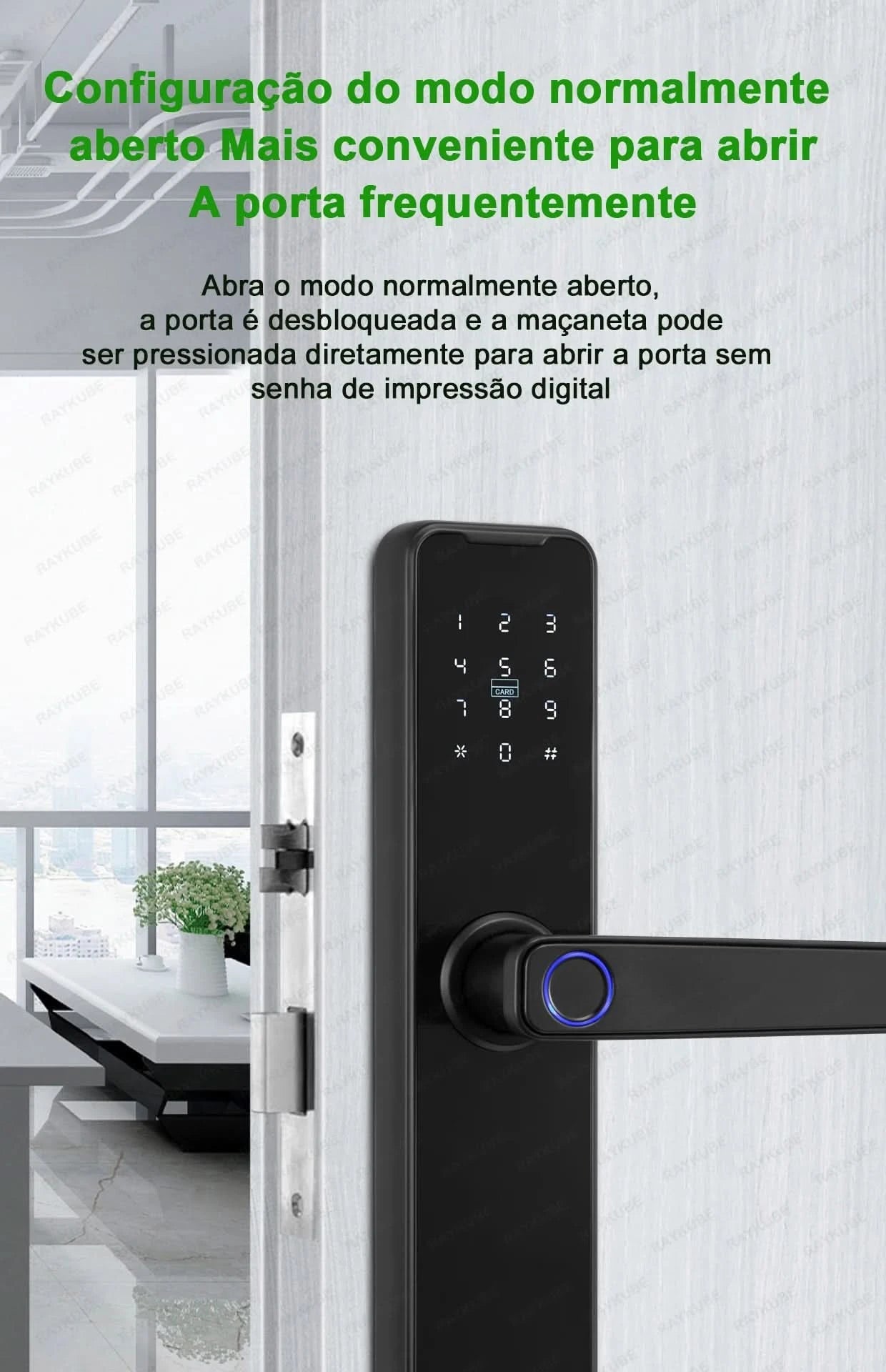 Do Brasil RAYKUBE Black K7 Pro+ Tuya Bluetooth Biometric Fingerprint Door Lock Smart Digital Lock Tuya App Unlock Keyless Lock
