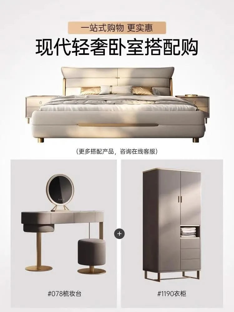 Modern Aesthetic Bed Multifonction Organiser King Size Double Bed Storage Space Marco De Cama Queen Moderno Luxury Furniture