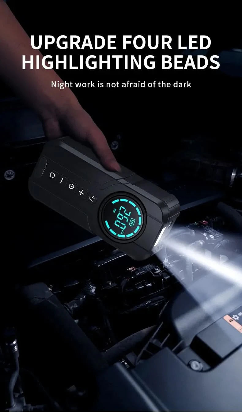 BUVAYE Auto-Multifunktions-Luftkompressor Starthilfe Luftpumpe Praktischer Reifenfüller Tragbarer Batteriestarter mit EVA-Tasche