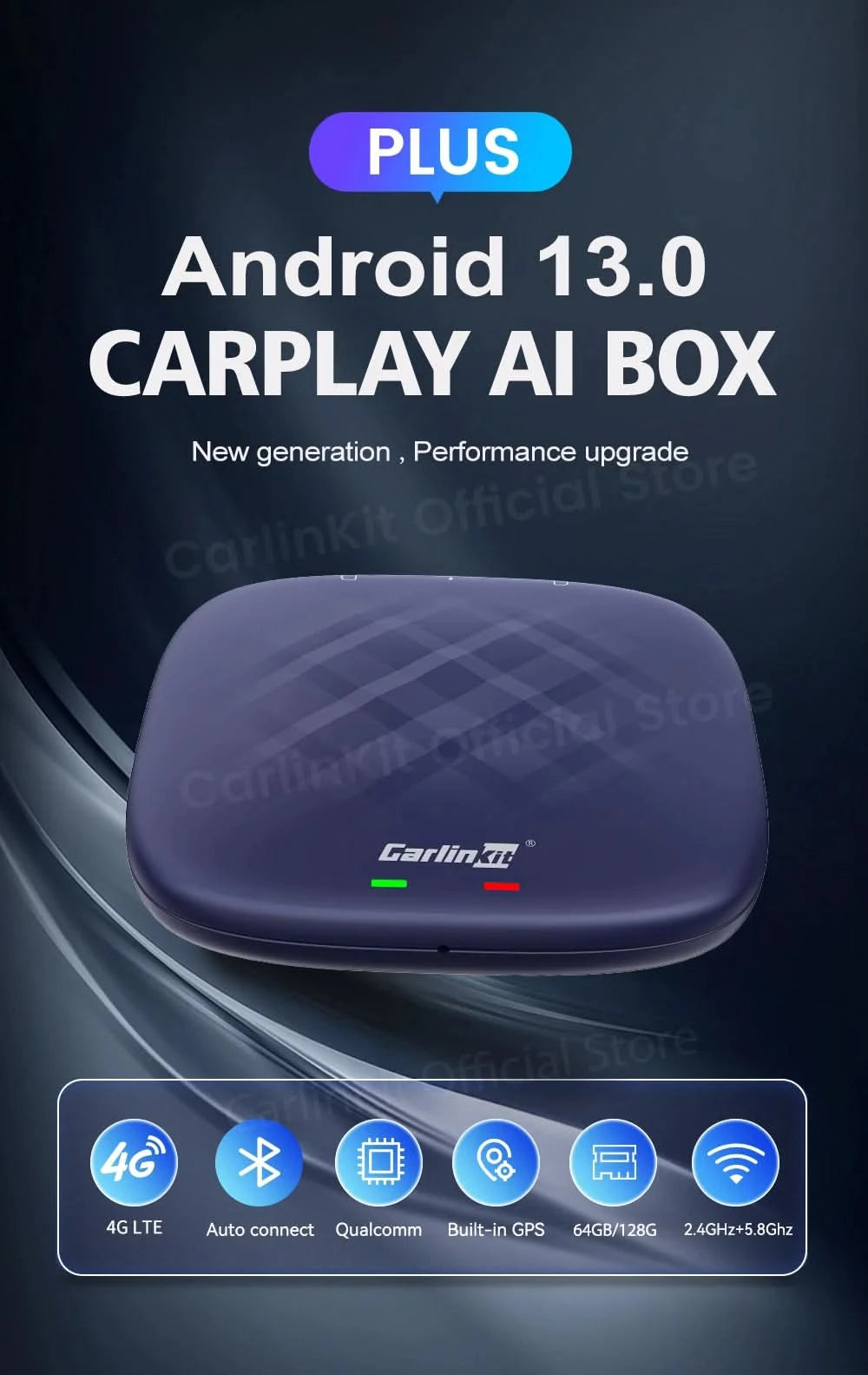 2026 NEW CarlinKit CarPlay Ai Box Qualcomm 8-Core Android 13 Wireless Carplay Android Auto Car Video TV Box WiFi SIM For Netflix