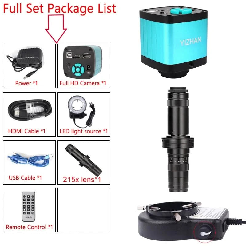 1080P 4K HD Industrial Microscope Digital Camera Via USB-C Measurement  215X/180X/130X C-Mount Lens For PCB Soldering,no base