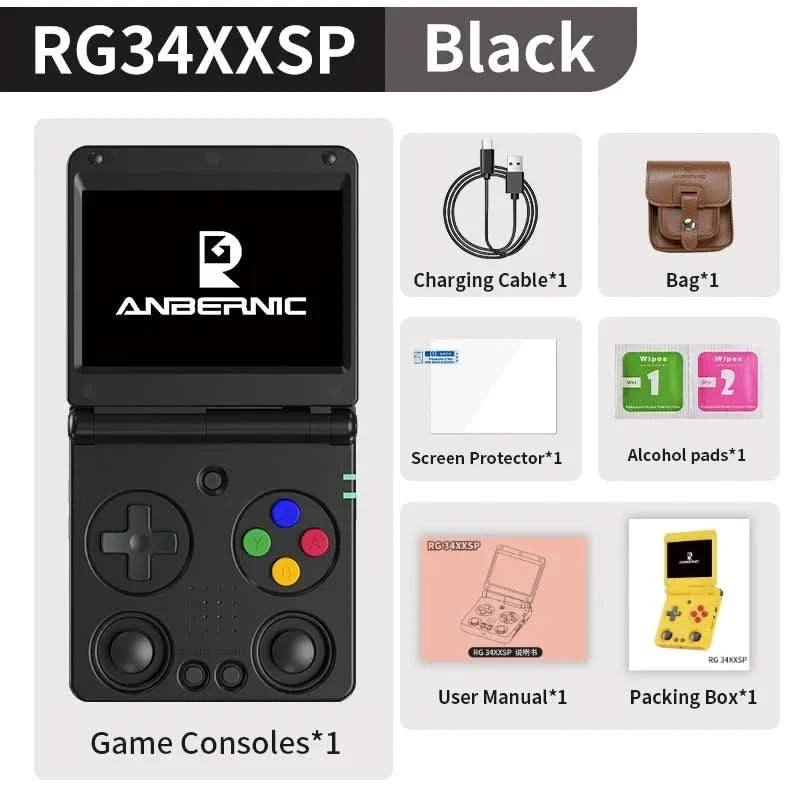 ANBERNIC RG34XXSP Klappkonsole 3,4'' IPS-Bildschirm Linux 64-bit H700 Unterstützt 5G WIFI Videospielkonsolen 256G PSP-Spiele
