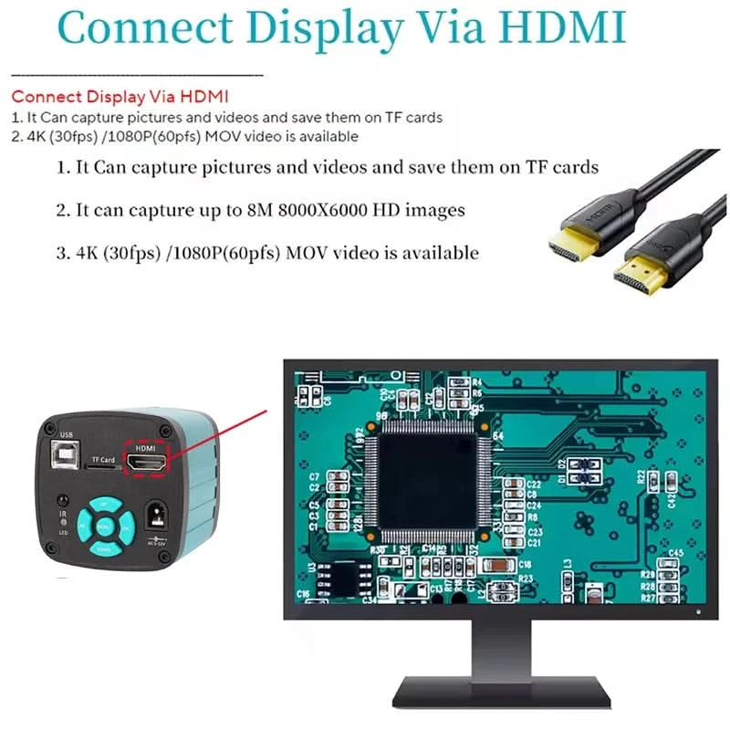 1080P 4K HD Industrial Microscope Digital Camera Via USB-C Measurement  215X/180X/130X C-Mount Lens For PCB Soldering,no base