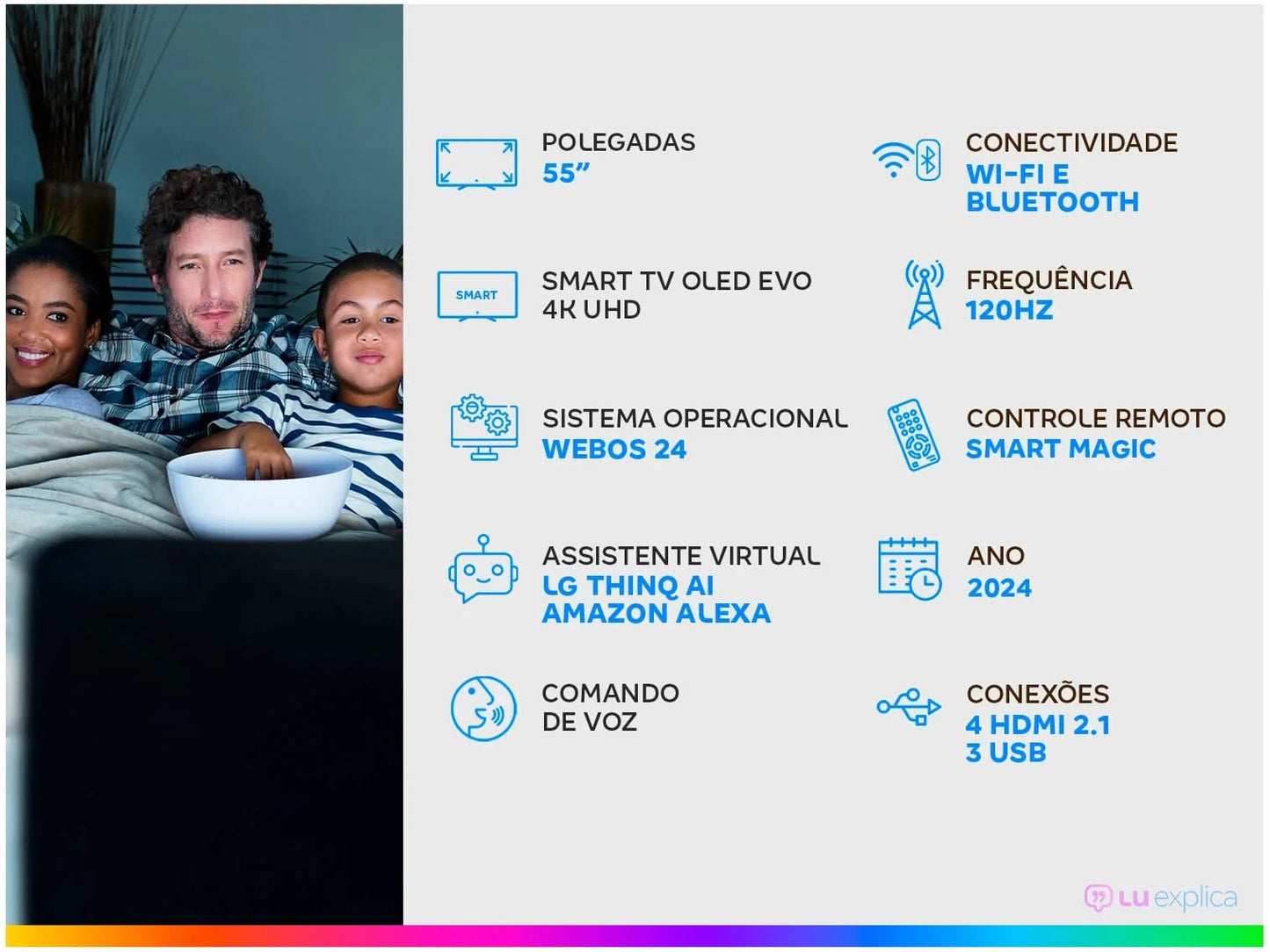 Smart TV 55" 4K LG OLED Evo OLED55C4 120Hz Native α9 Gen7 Prozessor Wi-Fi und Bluetooth 4 HDMI 3 USB