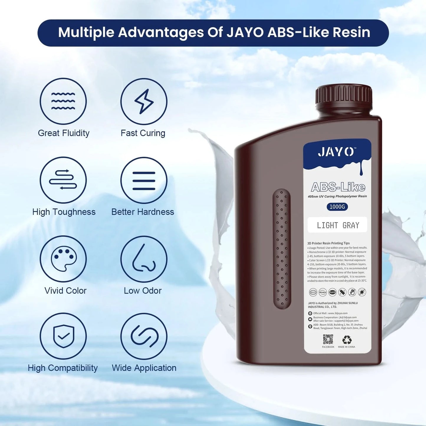 JAYO UV-Harz ABS-ähnlich/Standard/Pflanzlich/Nylon-ähnlich/Wasserwaschbar 1KG 405nm Flüssiges Rapid UV-Härtung für LCD 3D-Druckmaterial