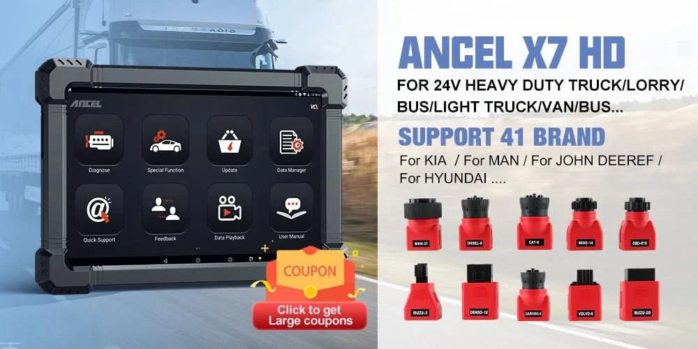 ANCEL X7HD Schwerlast-LKW-Scanner Volles Systemdiagnosetool Bidirektionales Diesel-Scan-Tool mit über 40 Reset- und DPF-ECU-Codierungsfunktionen