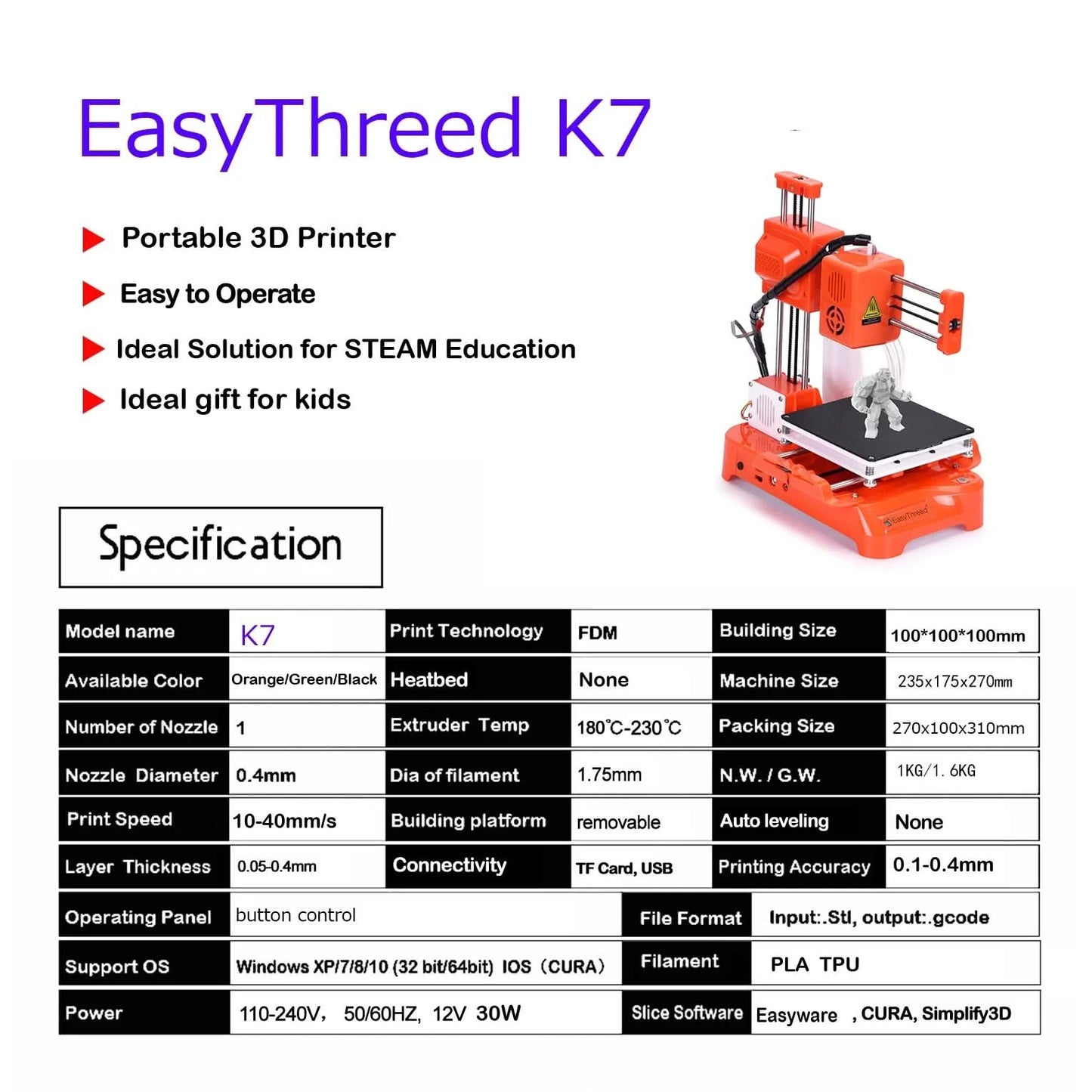 Easythreed Mini 3D-Drucker K9 Einfache Bedienung Ein-Klick-Druck Motherboard Magnetische Bauplattform Desktop-Drucker K7 Anfänger Kindergeschenk