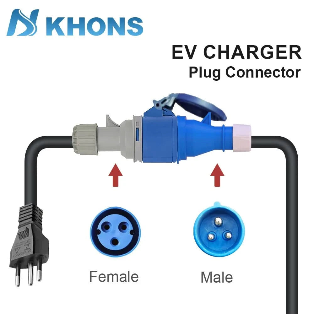 KHONS Elektrofahrzeug-Ladegerät Blau CEE 32A auf brasilianischen Stecker 10A Adapter 32A 1Phase Buchse auf 10A Stecker