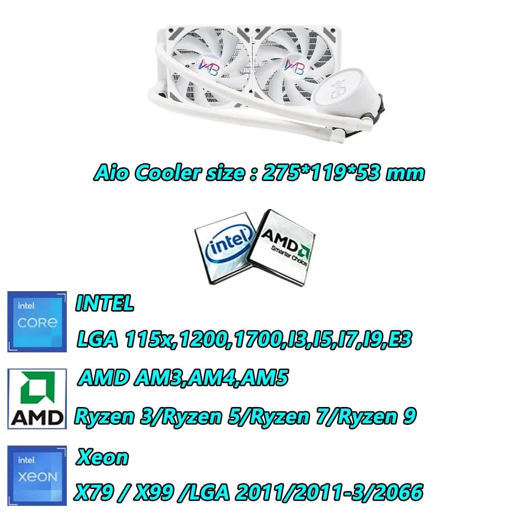 Wovibo Pc Cpu Water Cooler AIO Radiador 240mm 360mm ARGB RGB  Para Intel 115x 1200 1700 2011 X79 X99 AMD AM4 AM5 Ventilador