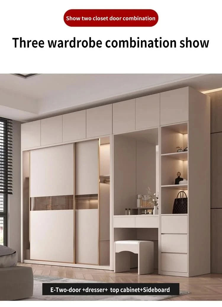 SchiebetürenschrankNordisches modernes Heim-Möbel Schlafzimmer Schreibtisch Kommode in einer Kombination Leichter Luxus-Eckkleiderschrank Möbel