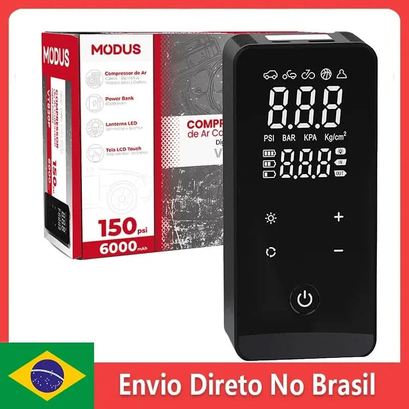 Portable Rechargeable Air Pump, Smart Touchscreen Screen Fill Tyre With Tire Calibrator And LED Emergency Light