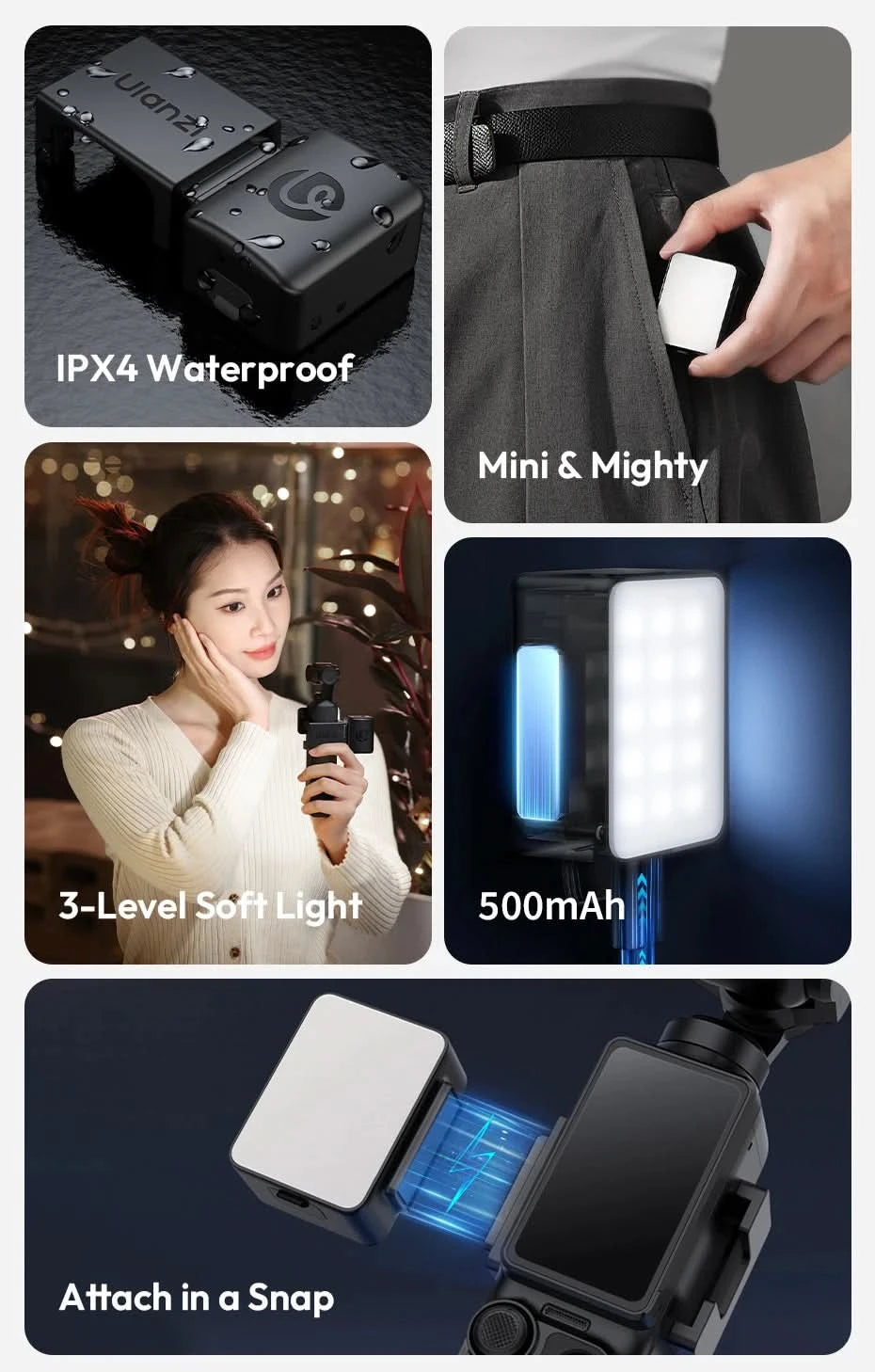 Ulanzi LM001 Pocket 3 Mini-Licht 3-Stufen weiches Licht für DJI OSMO Pocket 3 für Fotografie Livestreaming Vlog LED-Videoleuchte