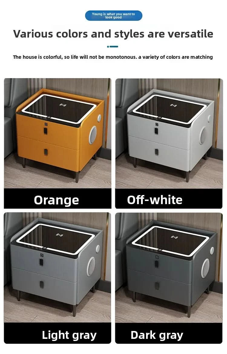 Bedside Table with Wireless Charging – 2-Tier Smart Nightstand with Lockable Drawer & Rechargeable LED Light