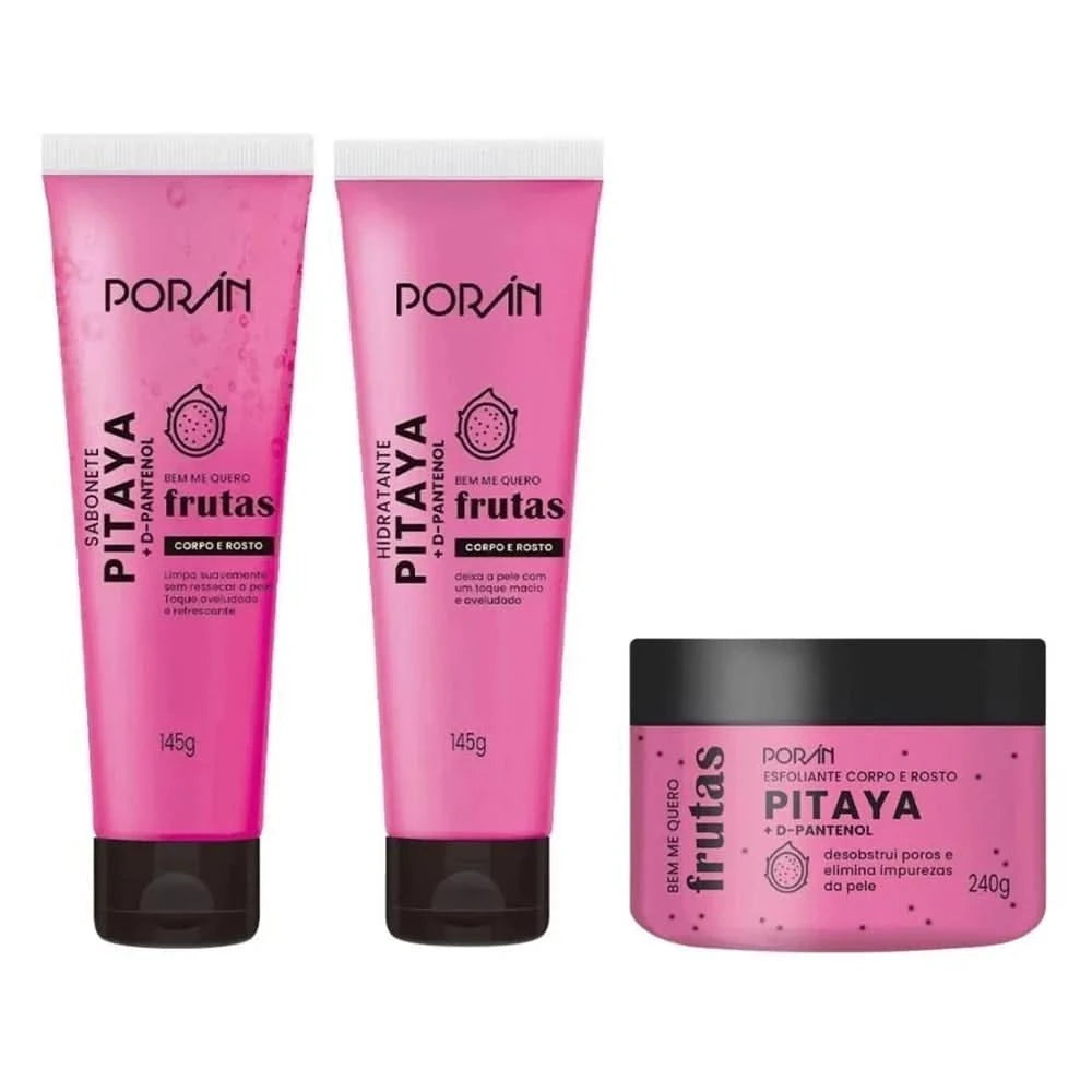 Kit mit 3 Artikeln Peeling, Feuchtigkeitscreme und Körper- und Gesichtsseife Pitaya Porán