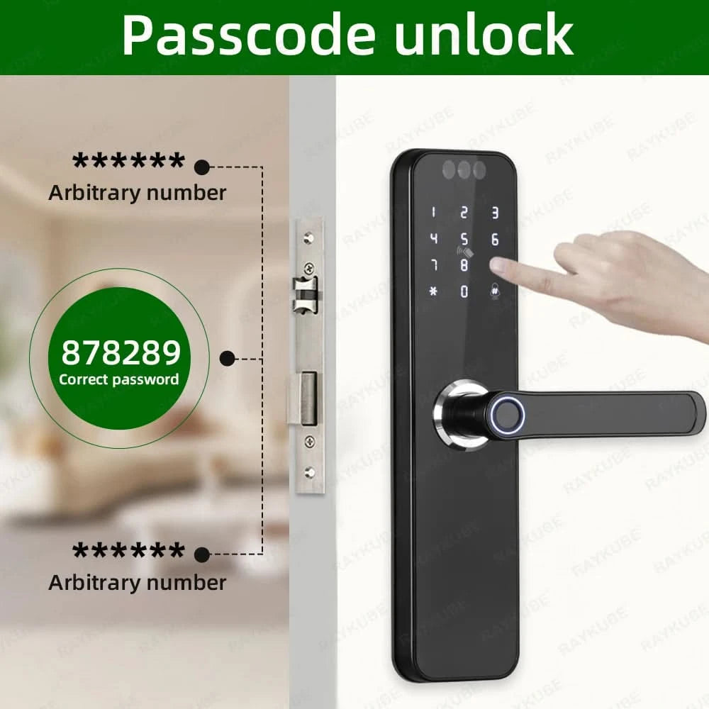 Aus Brasilien RAYKUBE K12 mit wiederaufladbaren Lithiumbatterien Tuya WiFi Kamera Elektronisches Schloss 3D-Gesicht Fingerabdruck Smart Türschloss