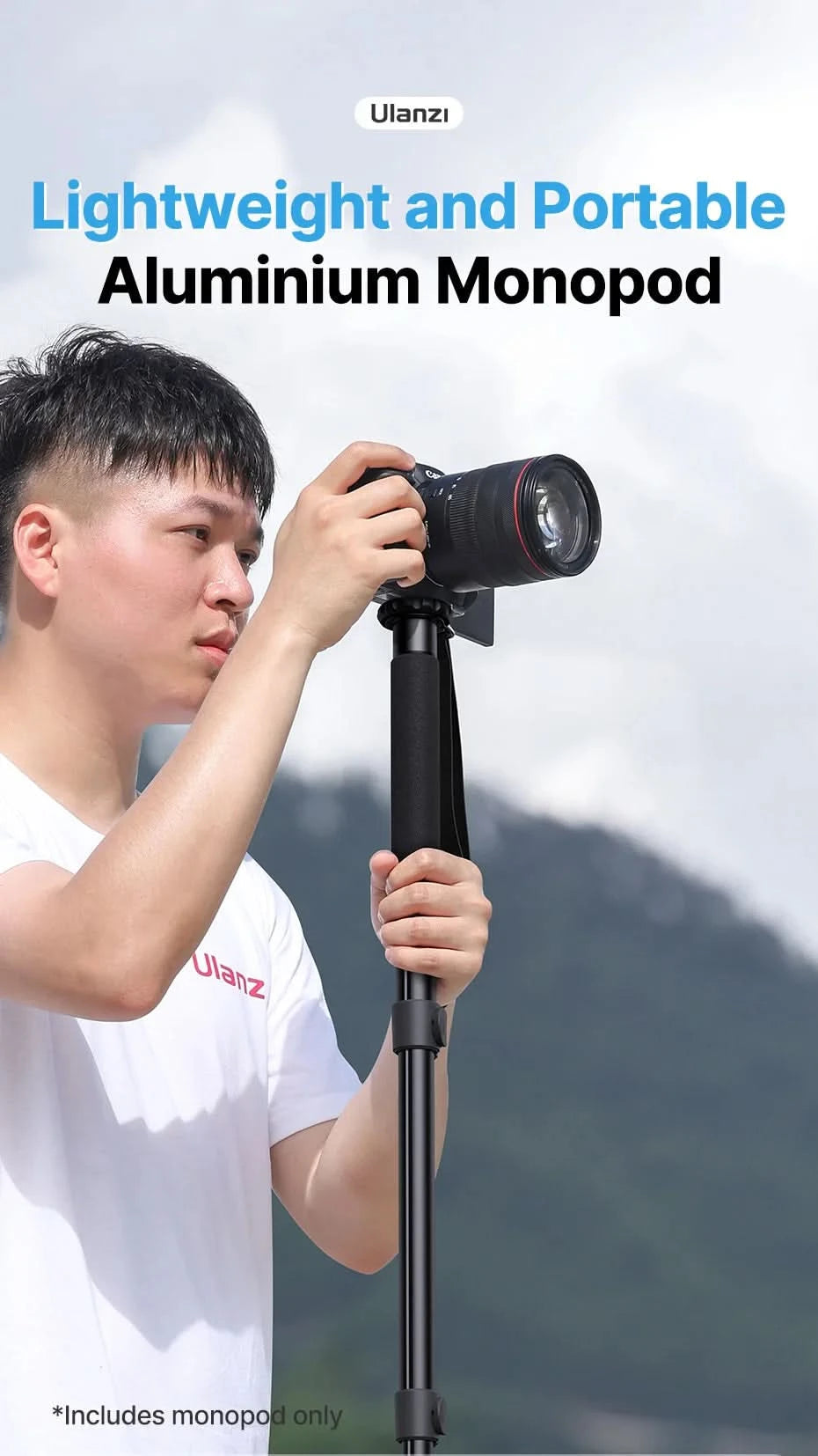 Ulanzi Leichtes Einbeinstativ Aluminium DSLR-Kamerastativ für 1/4''3/8'' Wanderungen Reisen Selfie-Stick Max. 155cm Verlängerung 5KG Belastung