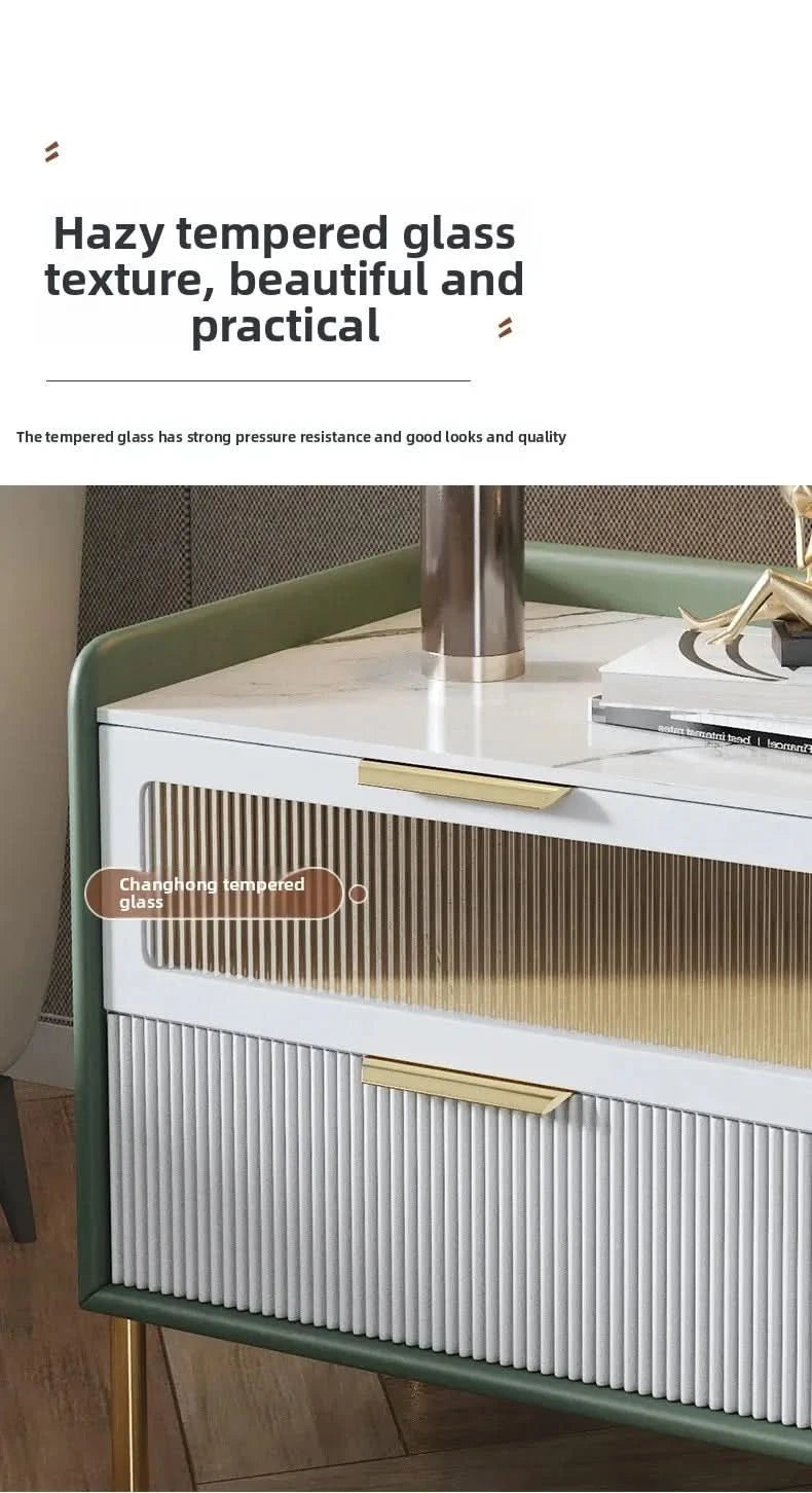 Bedside Table,Modern Light Luxury, Solid Wood Italian Simple Storage, Ultra-narrow Bed Leather Smart Side Cabinet Bedroom