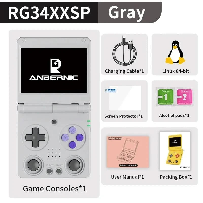 ANBERNIC RG34XXSP Klappkonsole 3,4'' IPS-Bildschirm Linux 64-bit H700 Unterstützt 5G WIFI Videospielkonsolen 256G PSP-Spiele