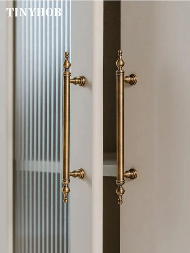 Tinyhob Solid Antique Bronze Pull Brass Cabinet Knobs T Bar Funiture Wardrobe Appliance Handle Long Pull Drawer Handle