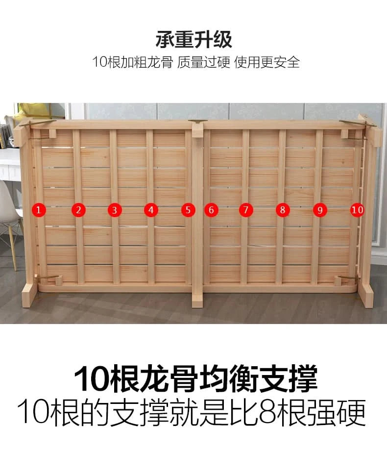 Folded bed, single bed rental room, solid wood bed, hard board bed, small bed, does not take up much space, bed