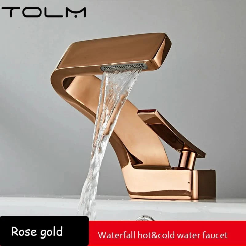 TOLM Messing Schwarz Gold Waschtischarmatur Badezimmer Waschbeckenarmaturen Warm Kalt Wasserhahn Mischer Deck Montiert Einhebel Loch Bad Küche