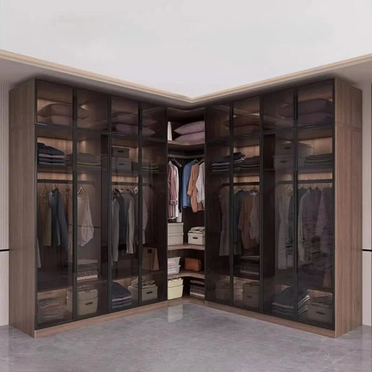 Glass light luxury corner cloakroom wardrobe Double clothes closet cabinets and wardrobes Cabinet dressing clothe home furniture