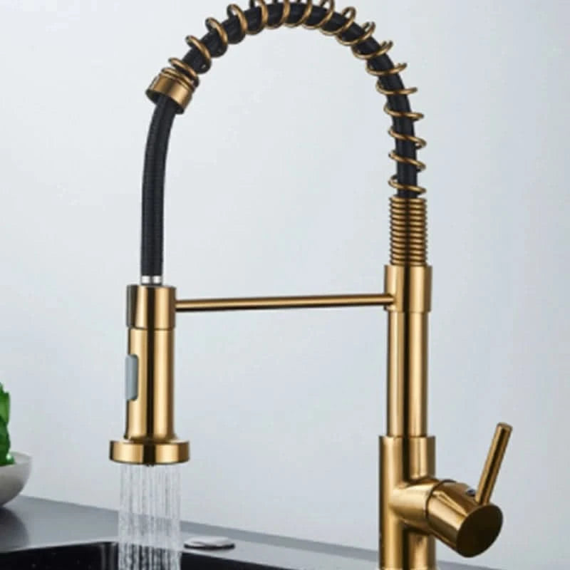 Küchenarmatur aus gebürstetem Nickel mit Ausziehbrause, Heiß- und Kaltwasserhahn, Messing, drehbar, Küchenmischbatterie, Wasserhahn