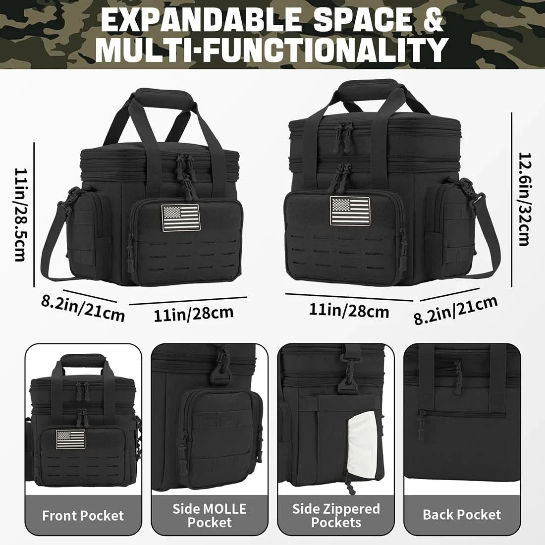 Taktische Brotdose für Herren, erweiterbare taktische Kühltasche, 18 l, auslaufsicher, isoliert, für Arbeit, Camping, Outdoor