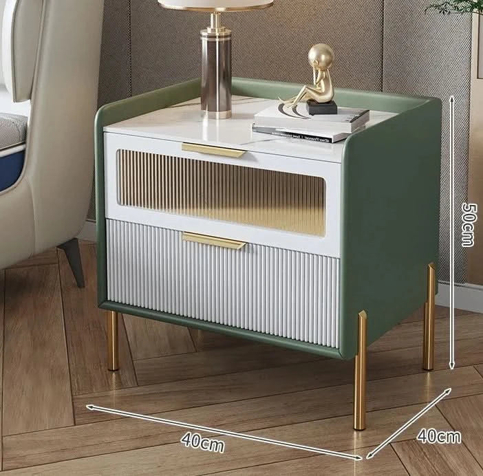 Bedside Table,Modern Light Luxury, Solid Wood Italian Simple Storage, Ultra-narrow Bed Leather Smart Side Cabinet Bedroom