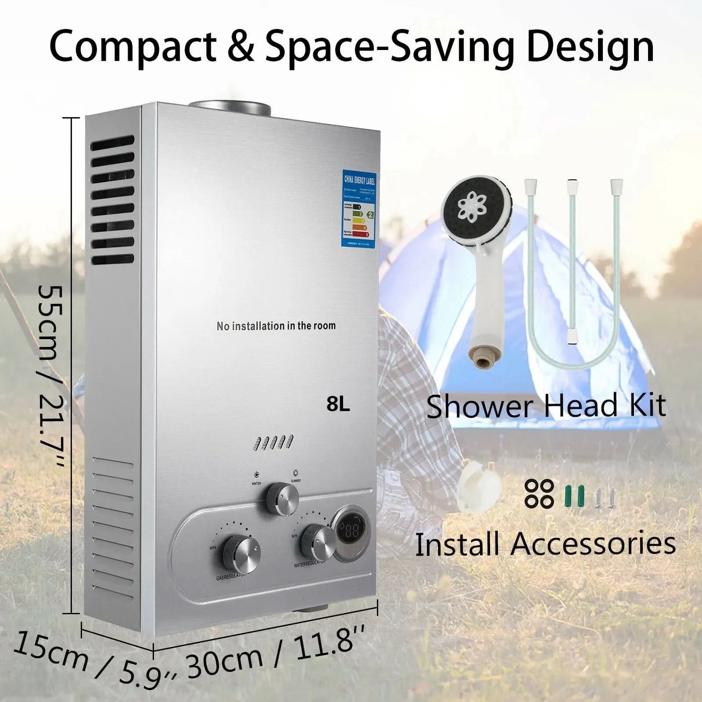 Sihao 6L 8L 10L 12L 16L 18L Flüssiggas-Durchlauferhitzer Sofortiger Gasboiler Butan Propan Gasboiler für Camping und Outdoor