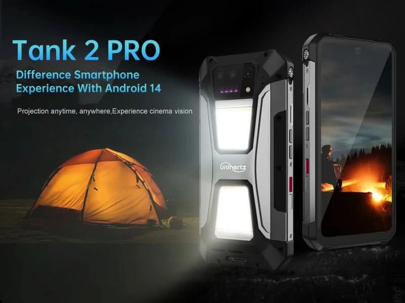 Unihertz Tank 2 PRO 8849 Rugged phones with Projector 2.4K 23800 mAh 24GB+512GB Android 14 100MP NFC 120W G99 Octa Core Dual SIM