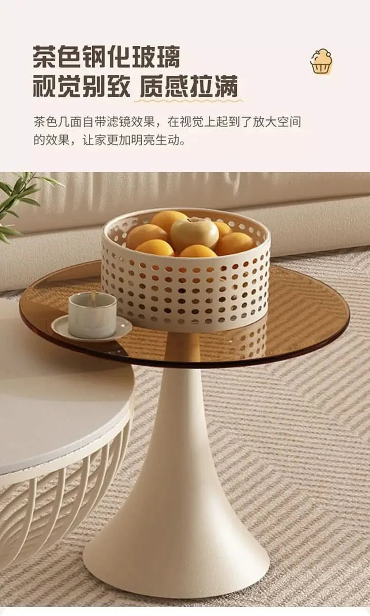 French Glass Top Coffee Table Round Glamour Modern Aesthetic Coffee Table Beauty Nordic Mesa De Centro Living Room Furniture