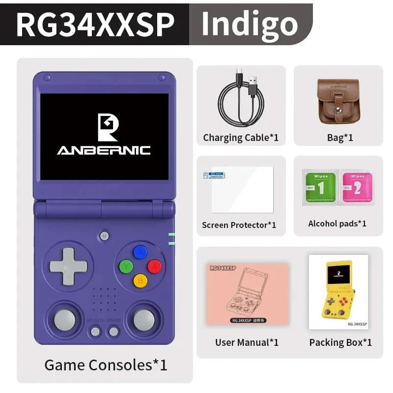 ANBERNIC RG34XXSP Klappkonsole 3,4'' IPS-Bildschirm Linux 64-bit H700 Unterstützt 5G WIFI Videospielkonsolen 256G PSP-Spiele