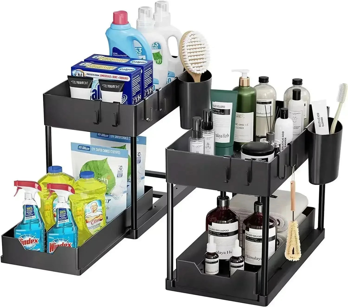Zweistufiger Ausziehbarer Spülenunterschrank, Schiebekorbregal, Ablageregal, Hängeregal für Badezimmer und Küche
