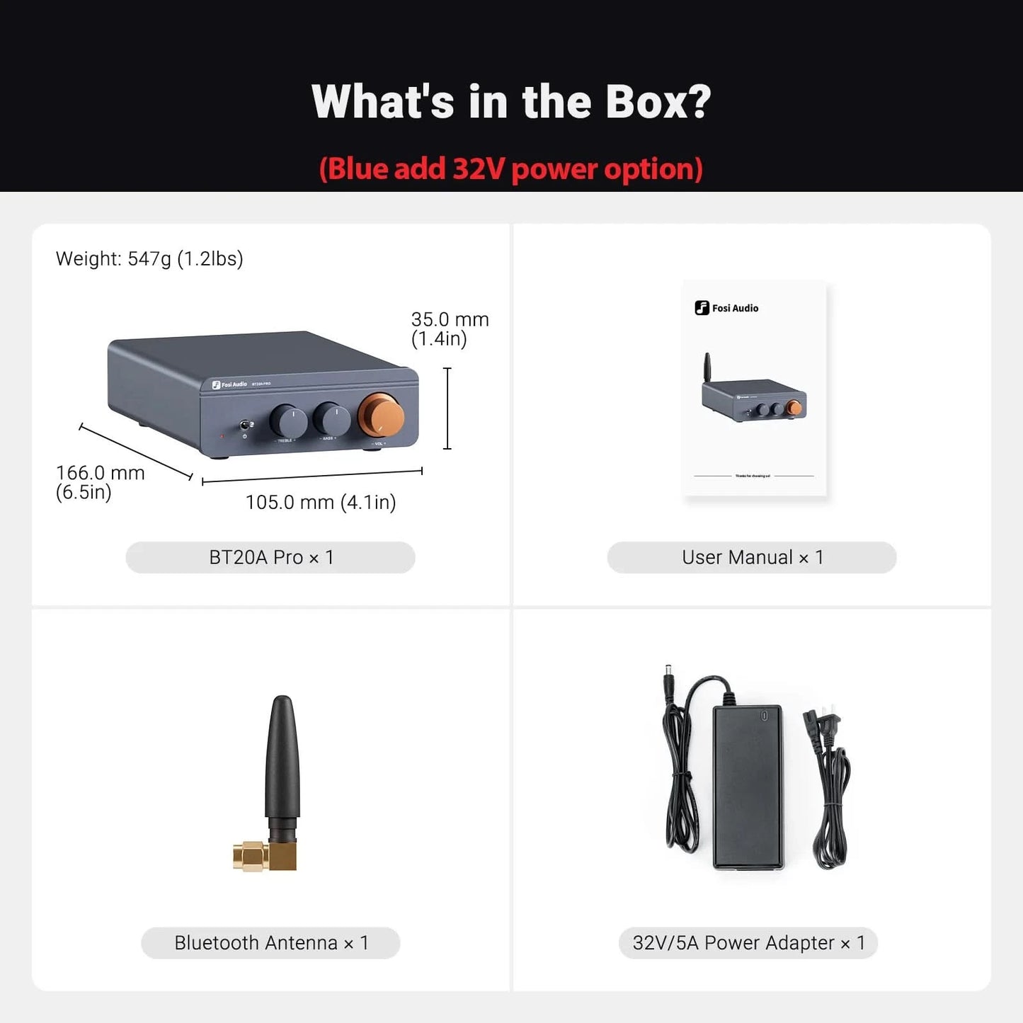 Fosi Audio BT20A Pro TPA3255 Bluetooth Sound-Endstufe 300W x2 Mini HiFi Stereo Class D Verstärker Bass Höhen für Heimkino