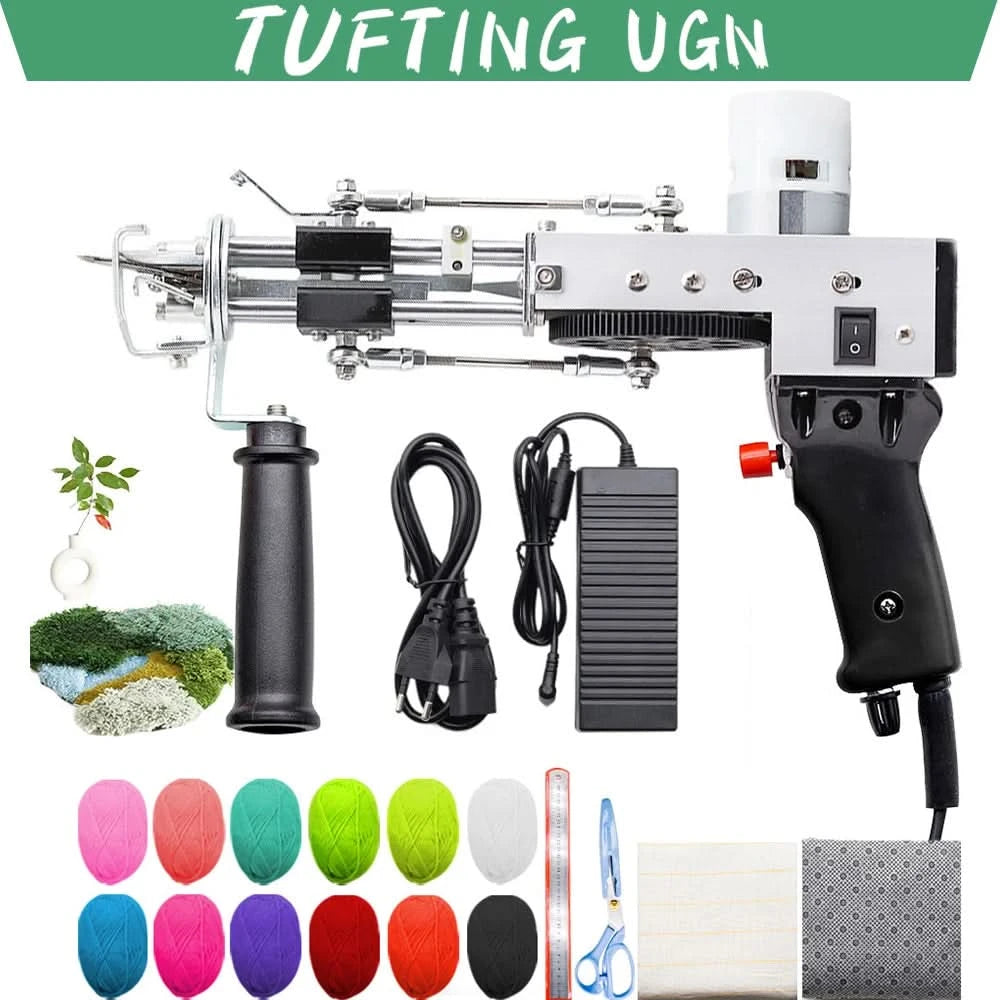2-in-1-Tufting-Gun-Set, elektrische Tufting-Pistole, 7–21 mm Tufting-Pistole, mit Wollgarn und Tufting-Gewebe, Trimmer für Anfänger
