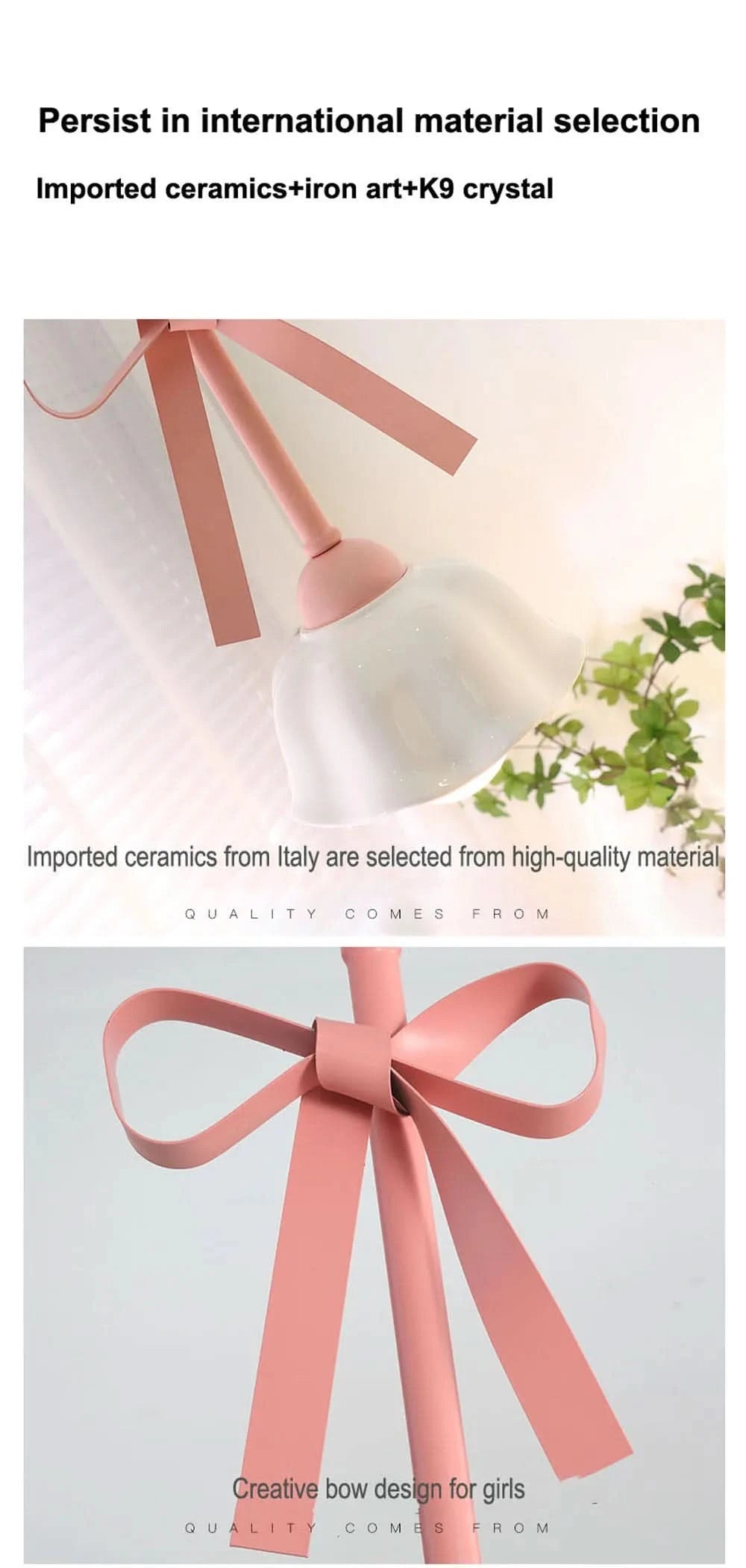 Romatic Princess Room Girl LED Pendant Lamp For Bedroom Lighting Ceramic Glass Sconces Pink Bowknot Ceiling Suspended Light