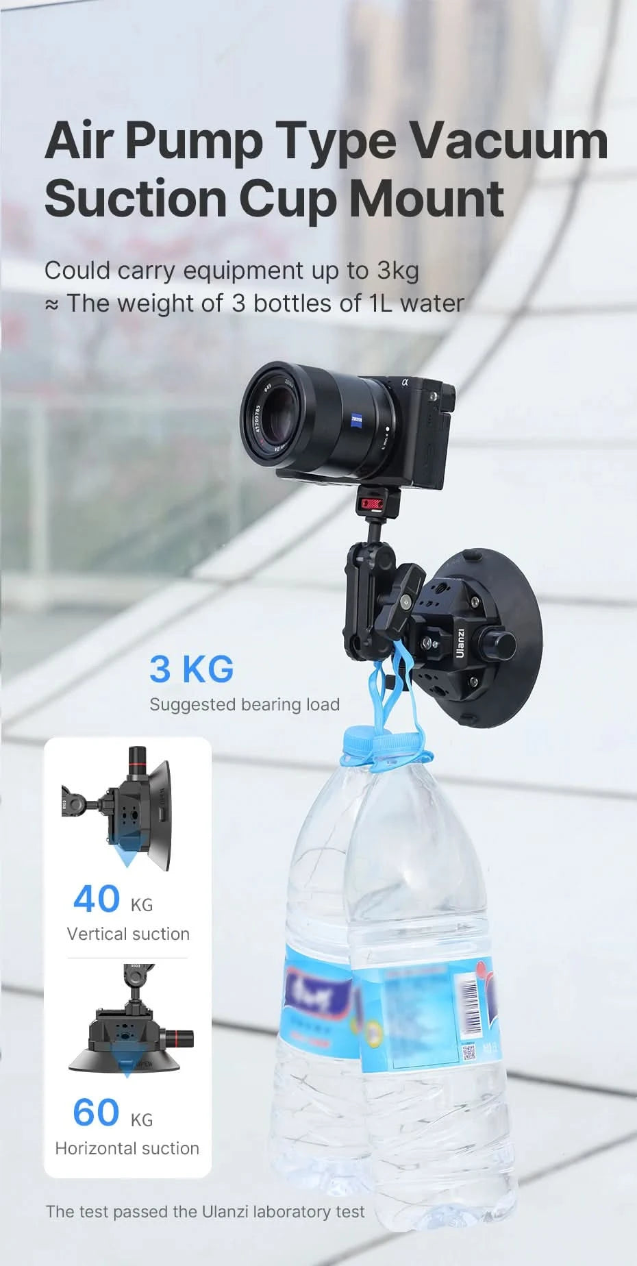 Ulanzi 3 Zoll/4,5 Zoll Action-Kamera Handpumpen-Saugnapf 1/4" 3/8" Kamerastabilisator Halterung für GoPro Insta360 Telefon