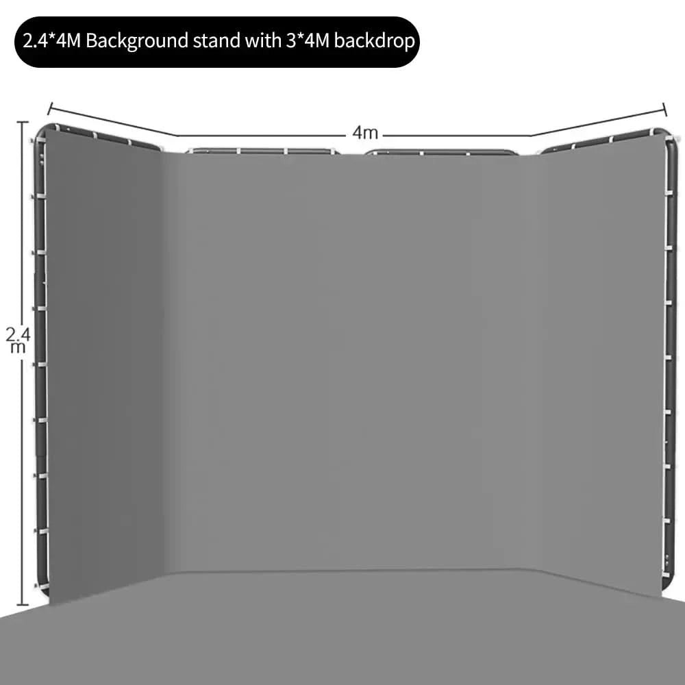 2.4x2.4m Hintergrundrahmen Schwarz/Weiß/Grün/Grau Bildschirmwand Faltbar für Tiktok Live Fotostudio Kit Chromakey Greenscreen-Rahmen