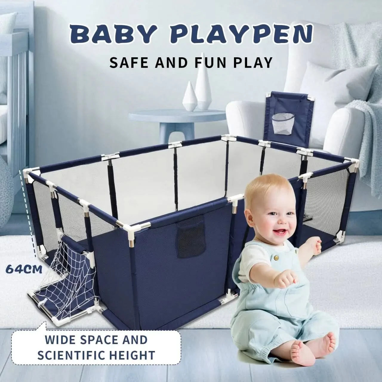 IMBABY Großer Kinderlaufstall für Kinder, Baby-Laufgitter, Cartoon-Laufgitter, Basketball-Aktivitätszaun