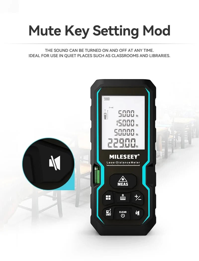 Mileseey S6 Laser-Entfernungsmesser 40m/120m, Entfernungsmesser mit Libelle, LCD-Display mit Hintergrundbeleuchtung, Messwerkzeuge für Zuhause